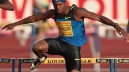 Bershawn Jackson, who always runs with a Nike headband, may be (at 5-8) the shortest world-class long hurdler.