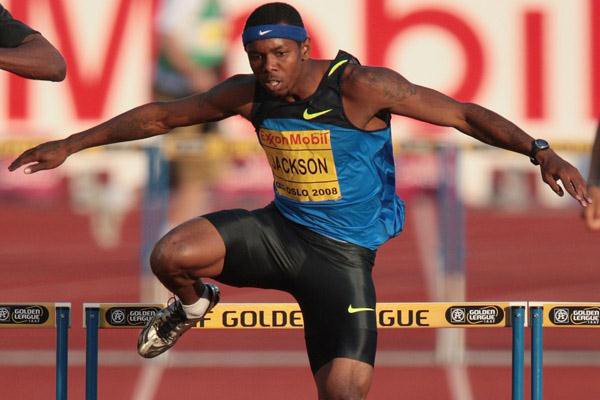 Bershawn Jackson, who always runs with a Nike headband, may be (at 5-8) the shortest world-class long hurdler.
