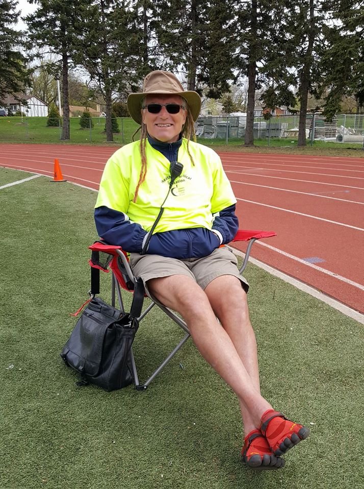 Known for his toe-shaped Vibram shoes, Doug is a legend among meet directors.