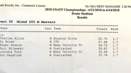 Results of Des Moines masters exhibition neglect to note a stunning M70 world record.