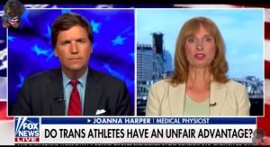 Tucker Carlson on Fox News couldn't keep up with masters runner Joanna Harper.