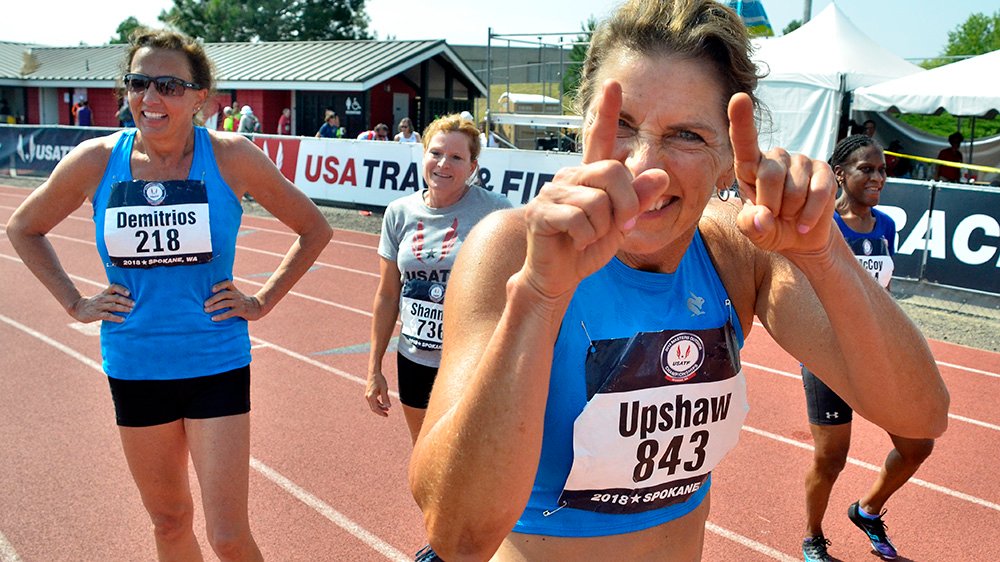 Joy Upshaw, a longtime friend, is as playful after a race as she is fierce during one.