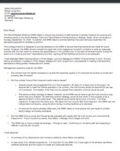 Guy Dirkin's letter to WMA President Margit Jungmann.