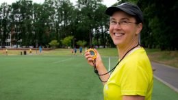 Carmen Jackinsky of Aloha, Oregon, wants to say hello and goodbye to the W55 race walk record over 50 kilometers.