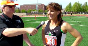 Alison Wood is interviewed at a 2015 meet, where she competes for Oregon Track Club Masters.