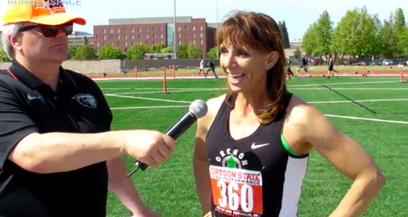 Alison Wood is interviewed at a 2015 meet, where she competes for Oregon Track Club Masters.