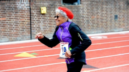 Ida Keeling is shown at 2016 Penn Relays. This uncredited photo of "Katelyn Turner" could give Ida reason to sue.
