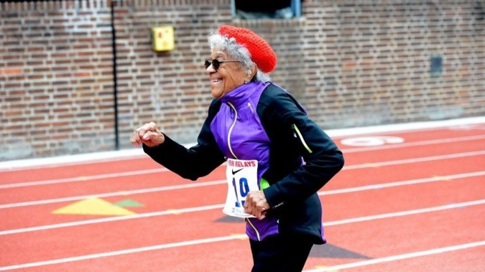 Ida Keeling is shown at 2016 Penn Relays. This uncredited photo of "Katelyn Turner" could give Ida reason to sue.