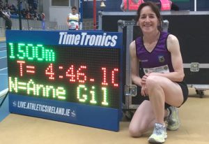 Anne smashed the listed W55 indoor WR at 1500 by 4:50.75 Clare Elm of Great Britain.