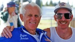 Me with Payton Jordan at 1997 San Jose nationals when he set M80 world sprint records.