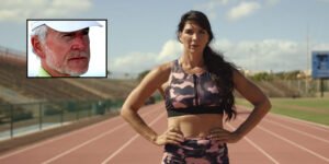 Cynthia Monteleone, outspoken against transgender women competing in sports, went round with Rex Harvey (inset)