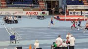 Dr. Allan Tissenbaum easily takes his 60-meter heat race at Torun world masters indoor meet.