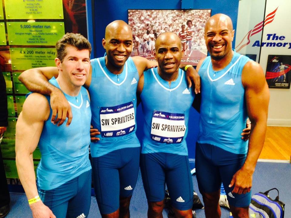M50 Robert (third from left) helped organize Southwest Sprinters relay teams at the 2015 Millrose Games.