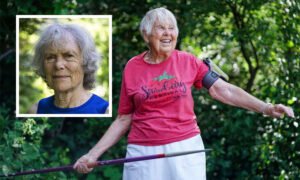 Edna (with javelin) and Sandy (inset) added to their running legends in Ithaca, New York.