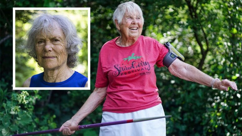 Edna (with javelin) and Sandy (inset) added to their running legends in Ithaca, New York.